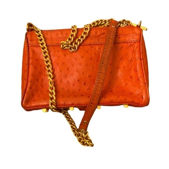 Rebecca Minkoff Mini Mac Orange Ostrich Crossbody Bag Leather - Picture 3 of 7